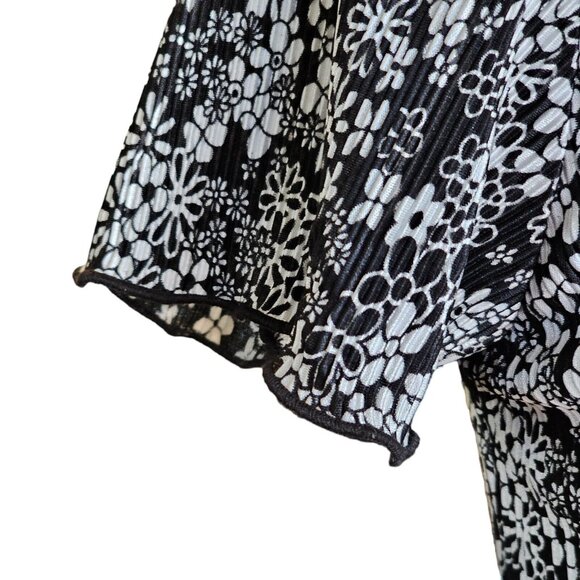 Vintage Y2K Womens Small Black Retro Floral Pleated Dress Knee Length Layered - Picture 6 of 14